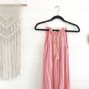Pink Embroidered Boho Slip Dress